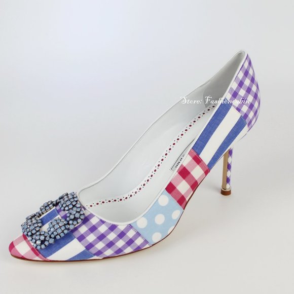 NEW MANOLO BLAHNIK Hangisi Patch Embellished Heeled Pumps - Picture 6 of 13